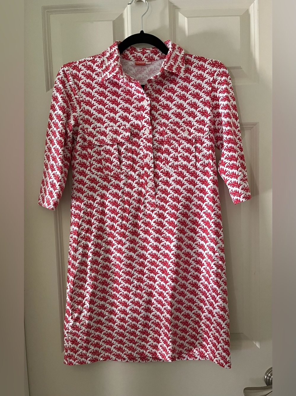 Persifor Winpenny Shirt Dress in Red Reef/Coral Print, preppy stretch resort XS
